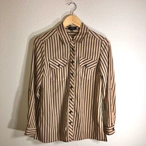 Striped Camel & Black Long Sleeve Button-Up Blouse